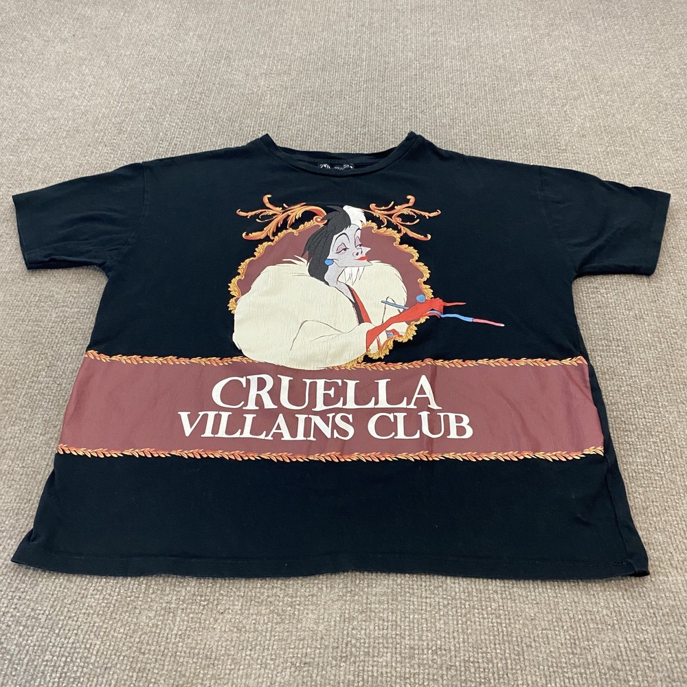 Zara Shirt Womens Small Black Cruella Disney Villains Club Graphic Relaxed Top